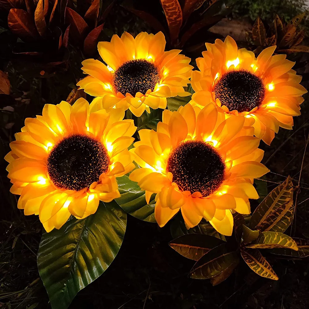 LED Solar Sunflowers Rose Flower Light Home Decorative Garden Decoration Lawn Lamp Waterproof Landscape Rose Light solar lights solar decoration light