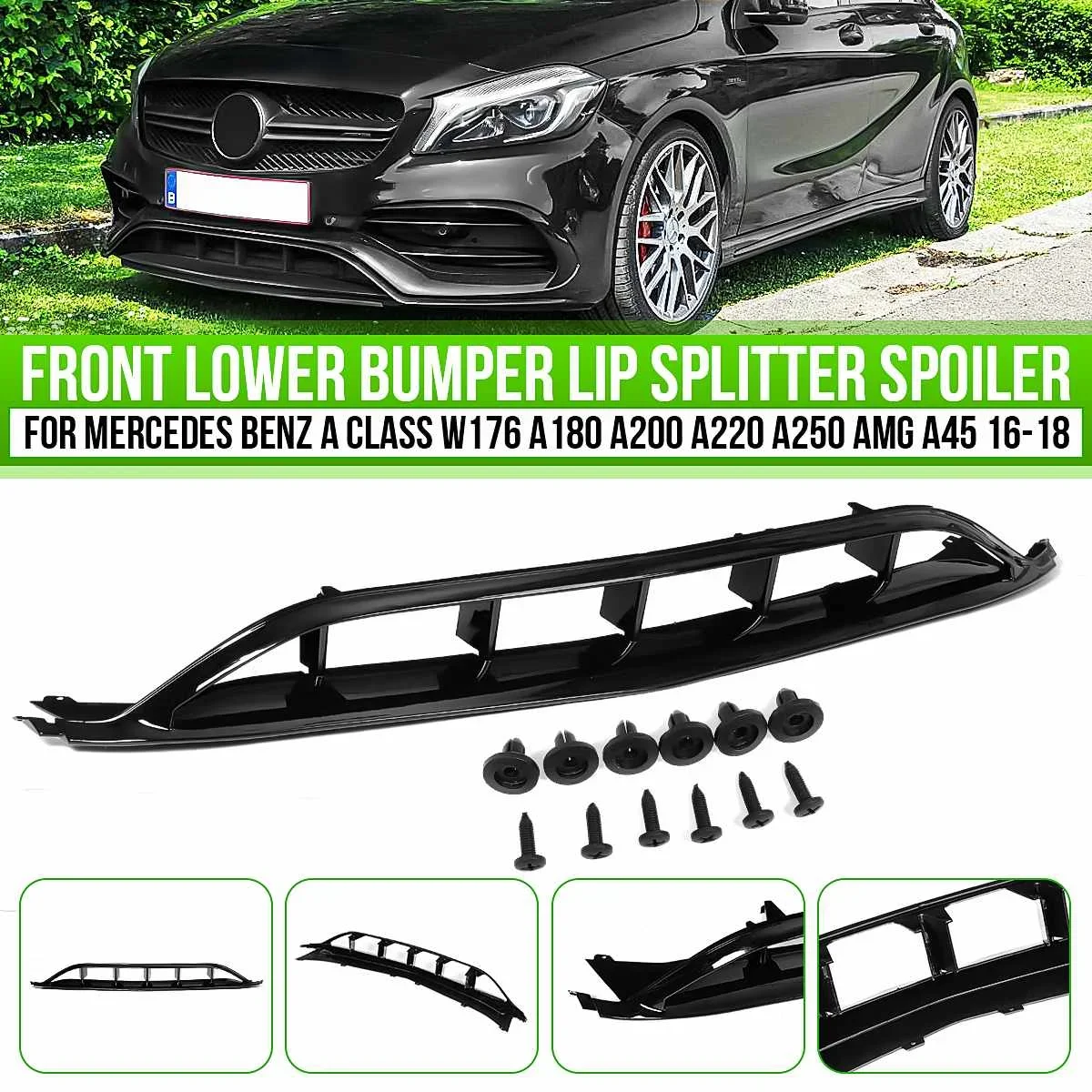 Labbro Paraurti Anteriore Inferiore Per Mercedes Benz Classe A W176 A180 200 220 250 Amg A45 16-18/C117/W117 Cla45 200 220 Amg 16-19 Kit Carrozzeria