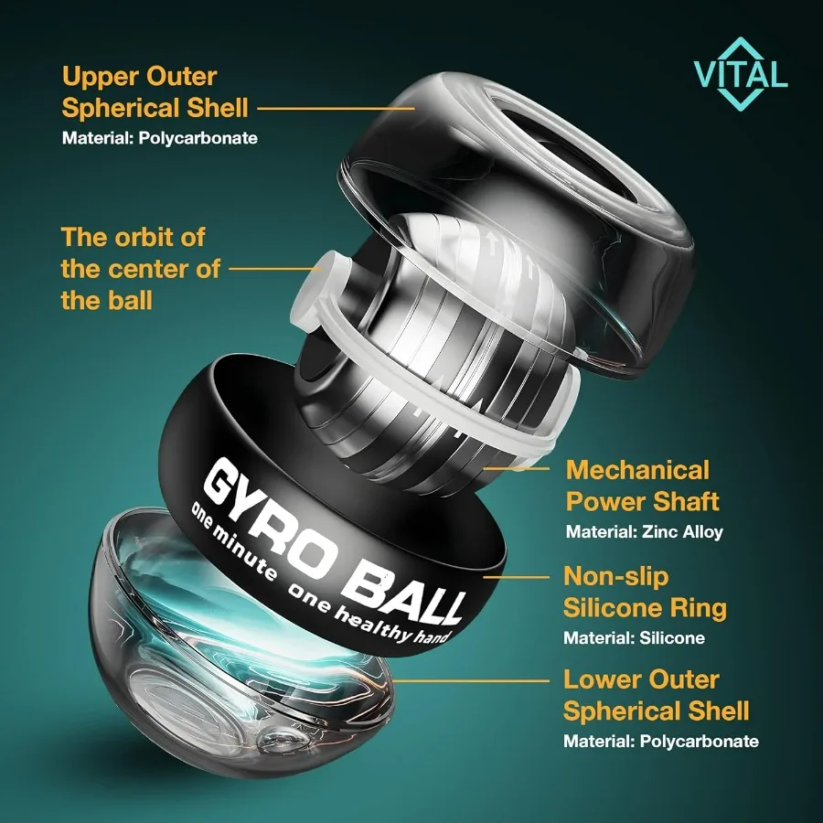 Vital Wrist Ball Exerciser Gyro Ball Hand Gyroscopic Wrist Strengthener & Forearm Trainer with Zinc Rotor Grip Strength Training