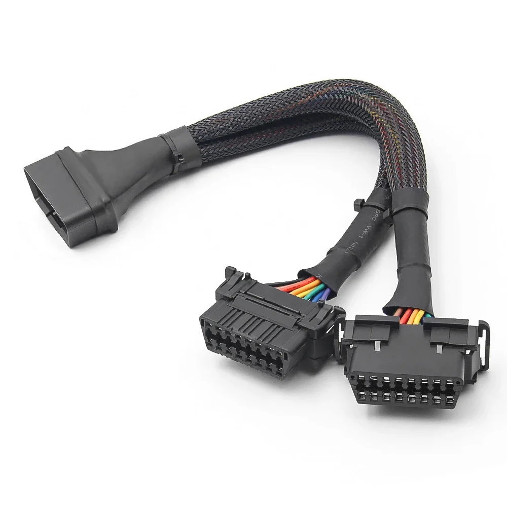 

OBD2 Male to Dual Female Elbow Extension Cable with 16pins Available to Connected 1 IN 2 Converted OBD 2 Extender Adapter 30CM