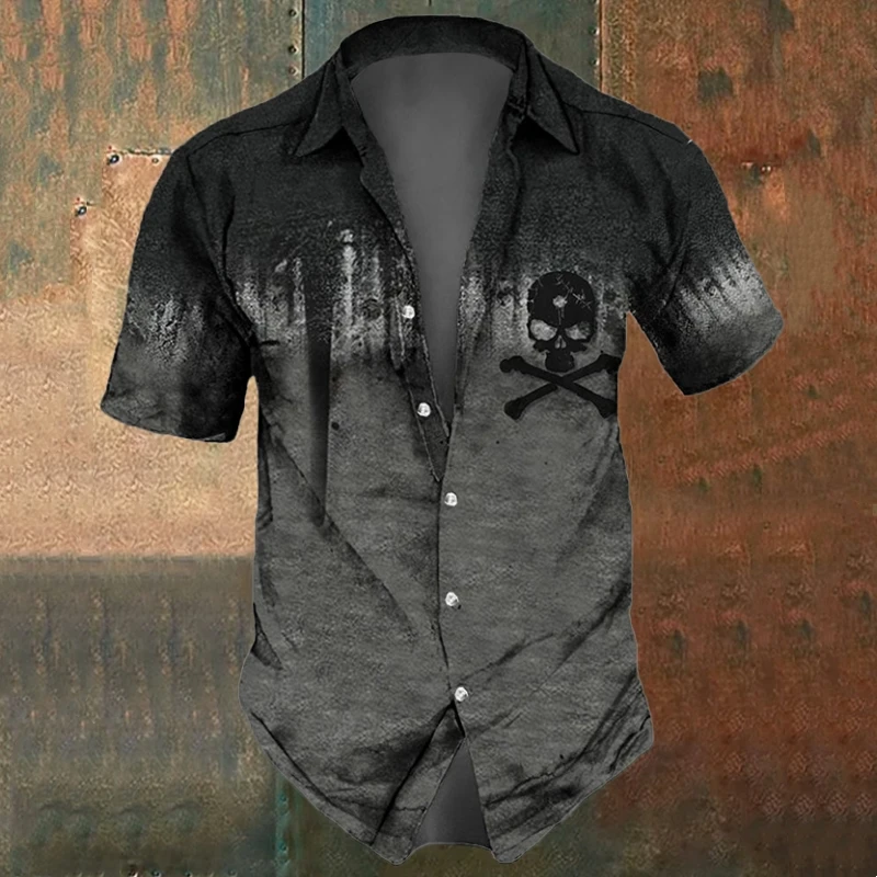 Hawaiian Shirt Casual Short Sleeved Shirt 3d Skull Icon Print for Men