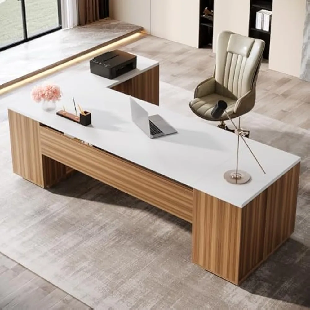 85.8" L-Shaped Executive Desk, Extra Large Office Desk with File Drawers, Modern Business Furniture, Office Desks 6