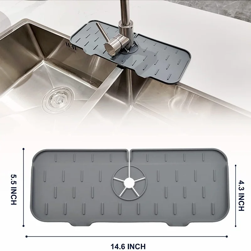 Silicone Faucet Mat Water Ripples Kitchen Faucet Water Catcher Mat Large Sink Splash Pad Countertop Protector Bathroom Kitchen Sink Pad,Kitchen Faucet Pad