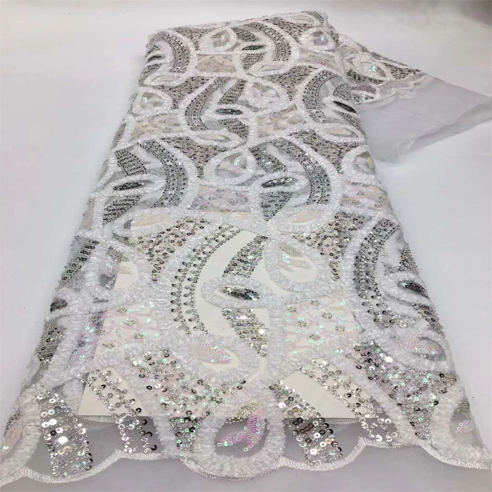 

Beaded And Sequins French Tulle Lace Fabric 2023 High Quality African Laces Fabric Latest Lace Material For Evening Party XX-270