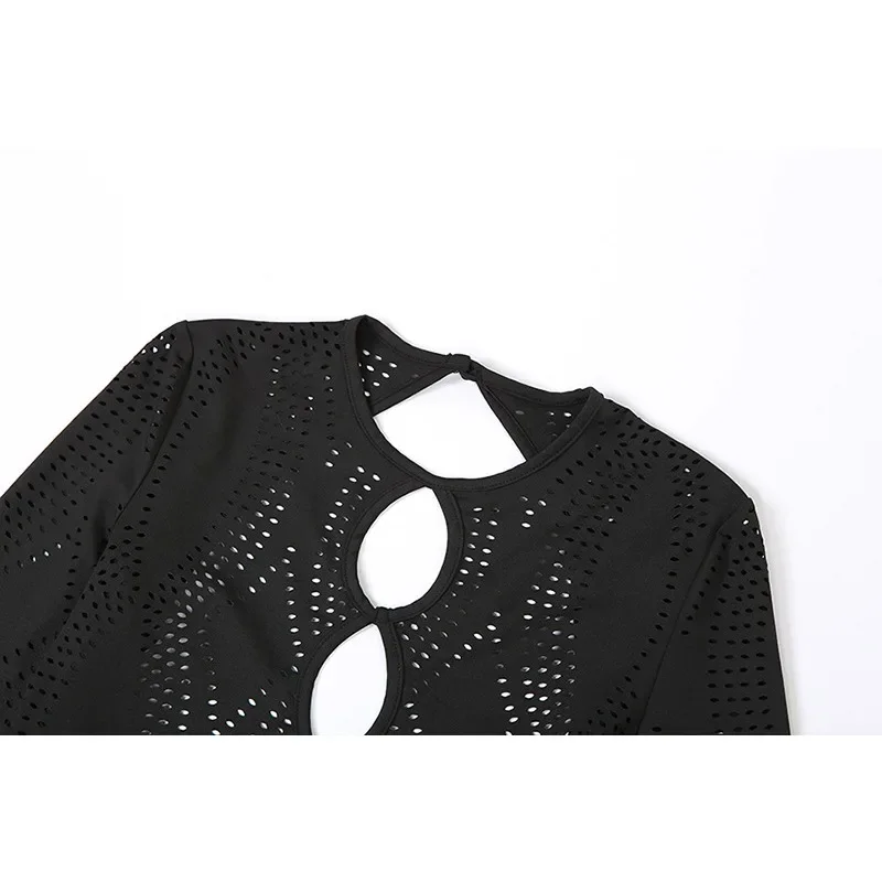 Soild Hollow Out Hole See Through Jumpsuit for Women Hot Girl 2023 Autumn Fashion Sexy Long Sleeve High Waist Tight Slim Romper