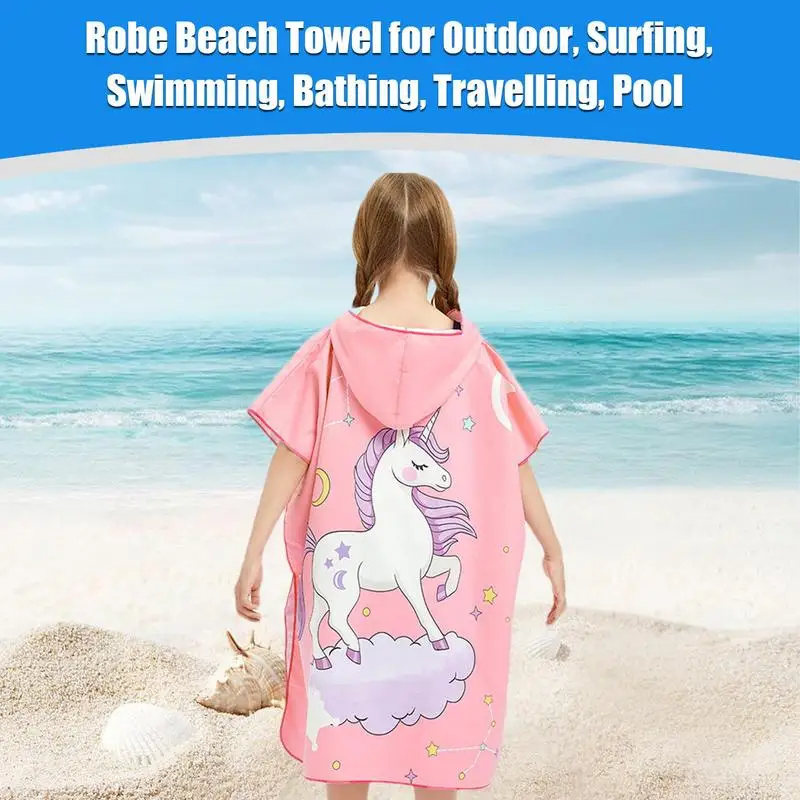Kids Accessories Cartoon Hooded Cloak Bathrobe Soft Microfiber Changing Towel Beach Towel kids Quick Dry Swim Surf Robes
