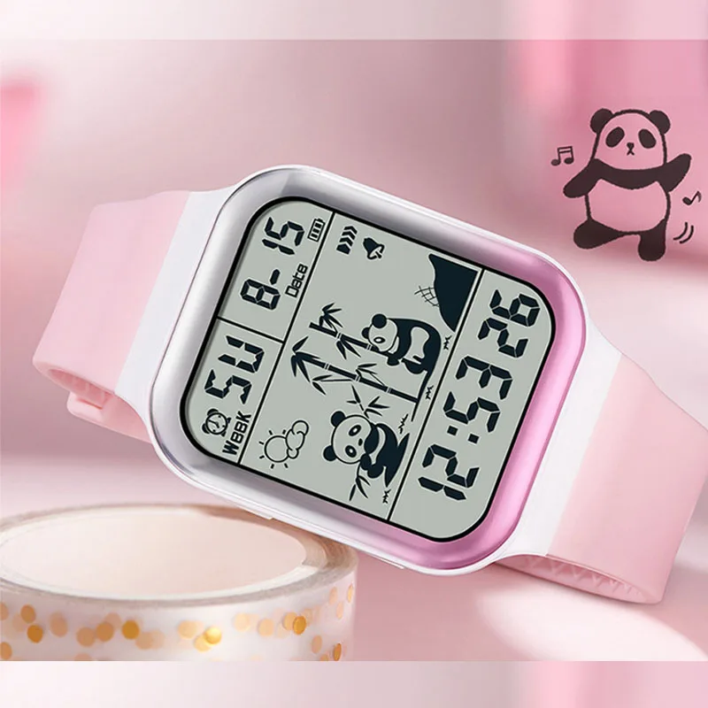 Unisex Digital Watches 50M Waterproof Luminous Sport Watch Square Panda Gradient Dial Alarm Clock For Women Men