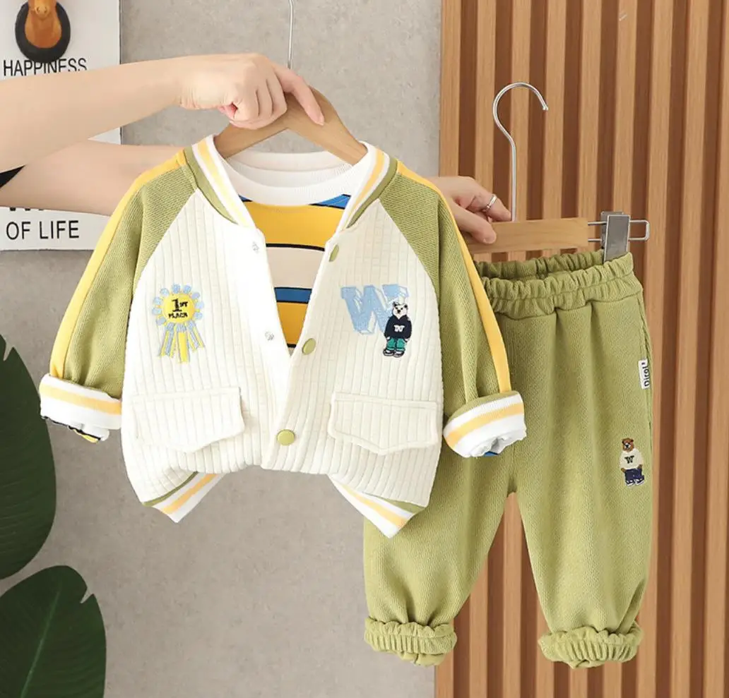 

Designer Baby Autumn Clothes Korean Style Cartoon Bear Cardigan Single-breasted Jacket+Shirts+Pants Infant Outfit Boys Tracksuit