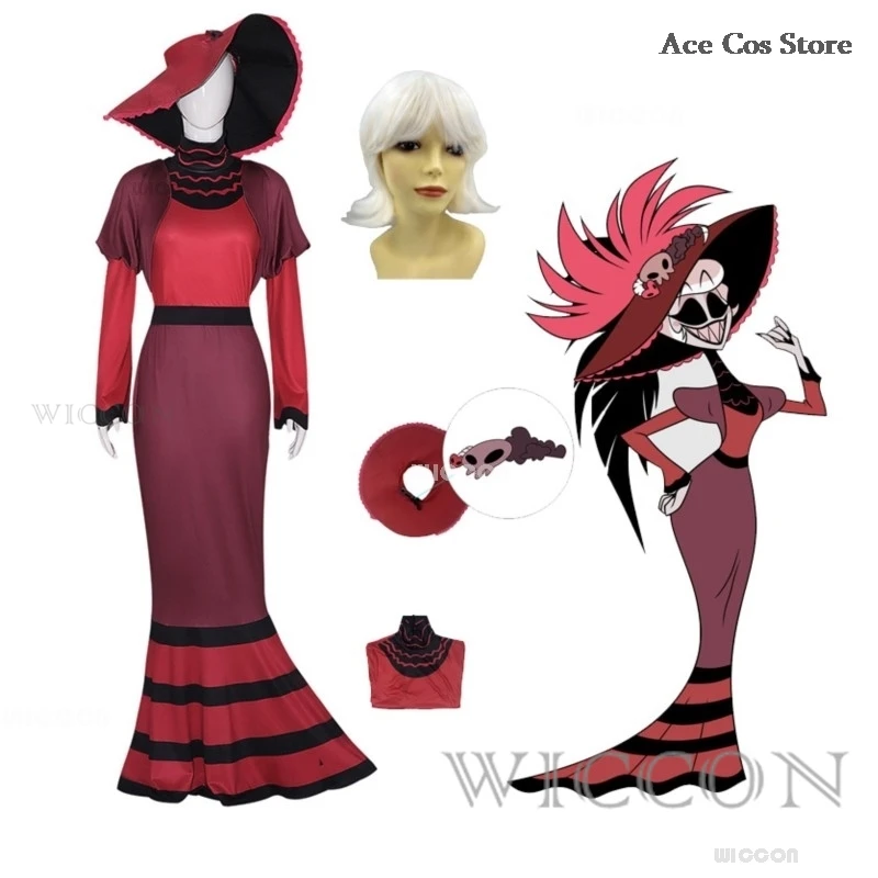

Костюм для косплея Hazbin Auntie Rosie, парик овладельцев ада, одежда для ролевых игр, головной убор, Женский Демон, модный наряд на Хэллоуин