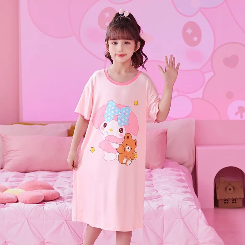 Girls' Summer Modal Short Sleeves Pajamas for Children Sleeping Sleepwear Children Robe Children's Clothing Mother Kids