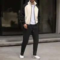 Ensemble sportif tricoté à carreaux et color-block pour homme, veste zippée et pantalon à lacets, un ensemble streetwear décontracté pour le quotidien. 3
