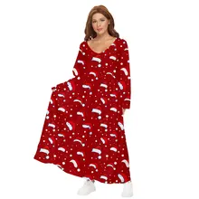 V Neck Youth Vitality Summer Women Long Sleeve Sun Dress Retro Party Christmas Print Beach Long Dress Casual Robe Oversized