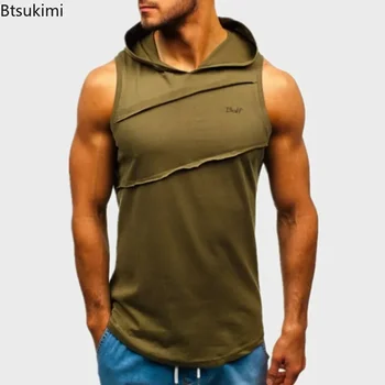 T-shirt sportiva con cappuccio moda uomo senza maniche canotte casual larghe corsa palestra fitness gilet uomo abbigliamento sportivo felpe con cappuccio da allenamento top