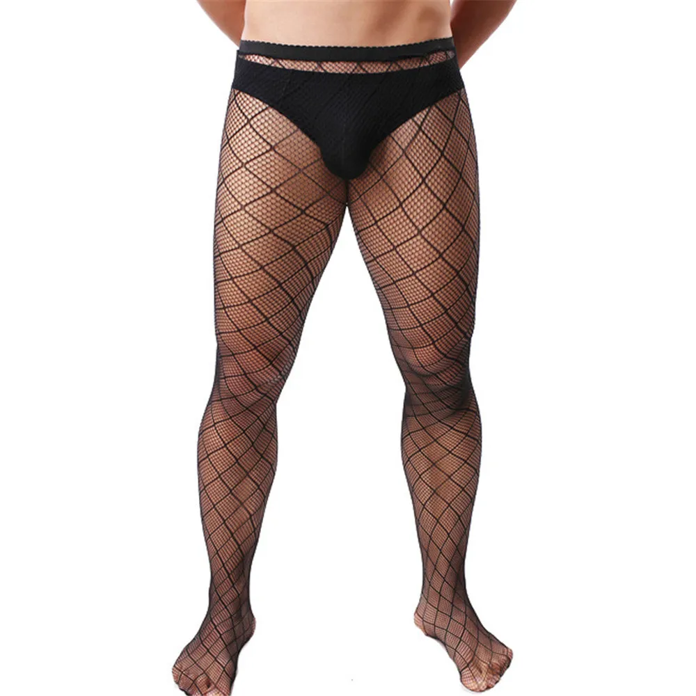 Men's Sexy Pantyhose Fishnet Stockings Adult Male Underwear Exotic Man Transparent Mesh Club Party Night Wear New Crotch Tights men stockings mens pantyhose men lingerie