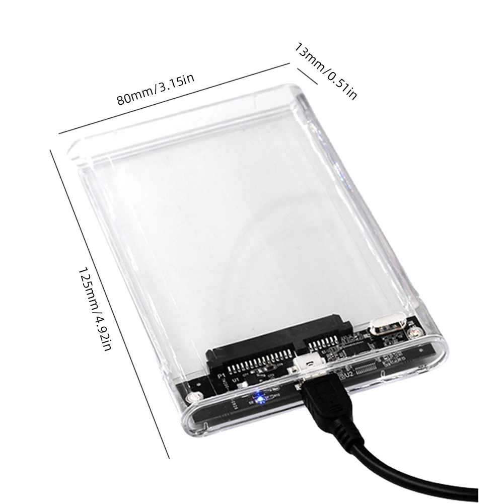 2.5 Inch HDD SSD Enclosure Transparent Portable Solid State Drive Box USB3.1 Type C External Hard Disk Drive Box for MacBook PC