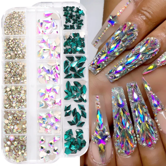 12Grids/Set Crystal Rhinestone Diamond Gems 3D Glitter Nail Art Decoration  Tool