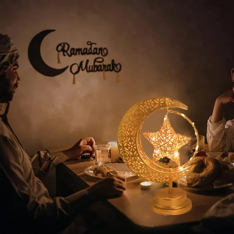 Led Moon Lamp Metal Ramadan Table Lamp Decoration Crescent Lights Muslim Eid Party Decoration Mubarak Eid Gifts