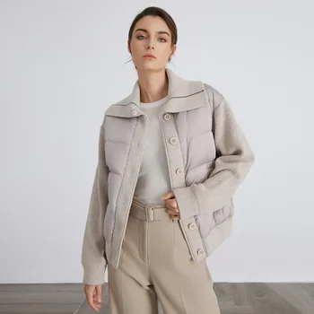 BC930 100% wool and white goose down spliced down jackets for women of high quality from luxury brands coats 1