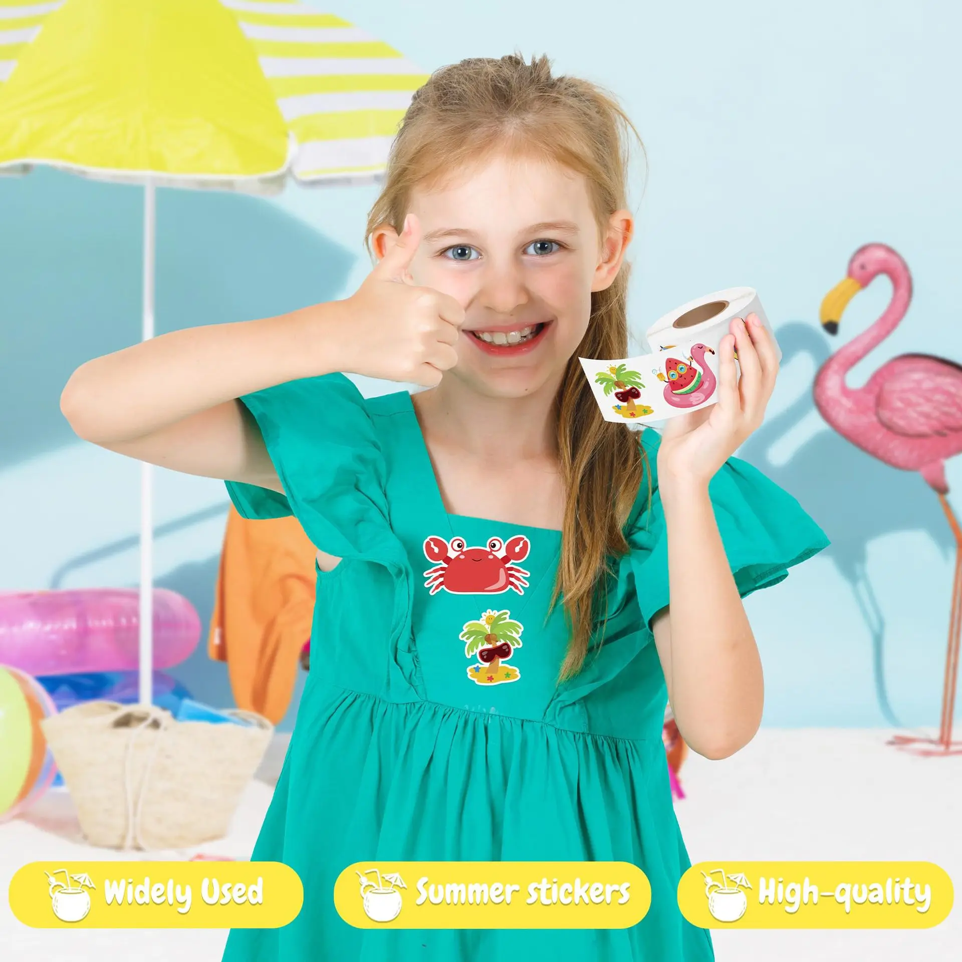 500 Pcs 여름 스티커 롤 하와이 열대 해변 자체 접착 라벨 루아우 파티 용품 휴일 DIY 공예품 장식