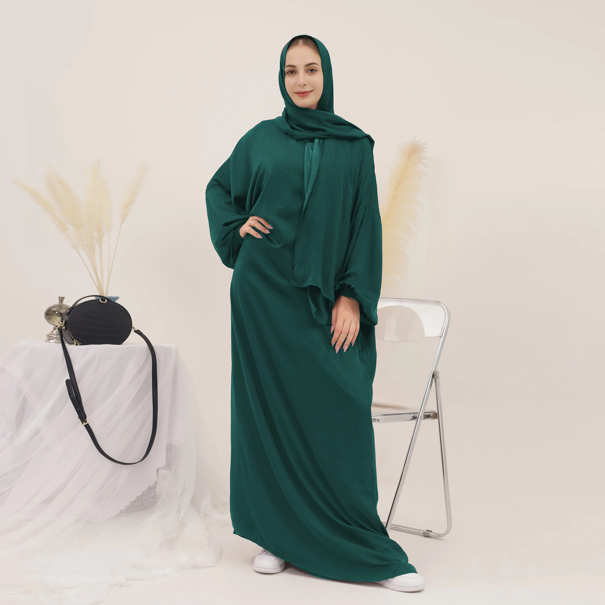 

Jilbabs for Women Islam Prayer Dress Side Pockets Muslim Abaya with Integrated Hijab Scarf Dubai Ramadan Eid Turkish Modesty