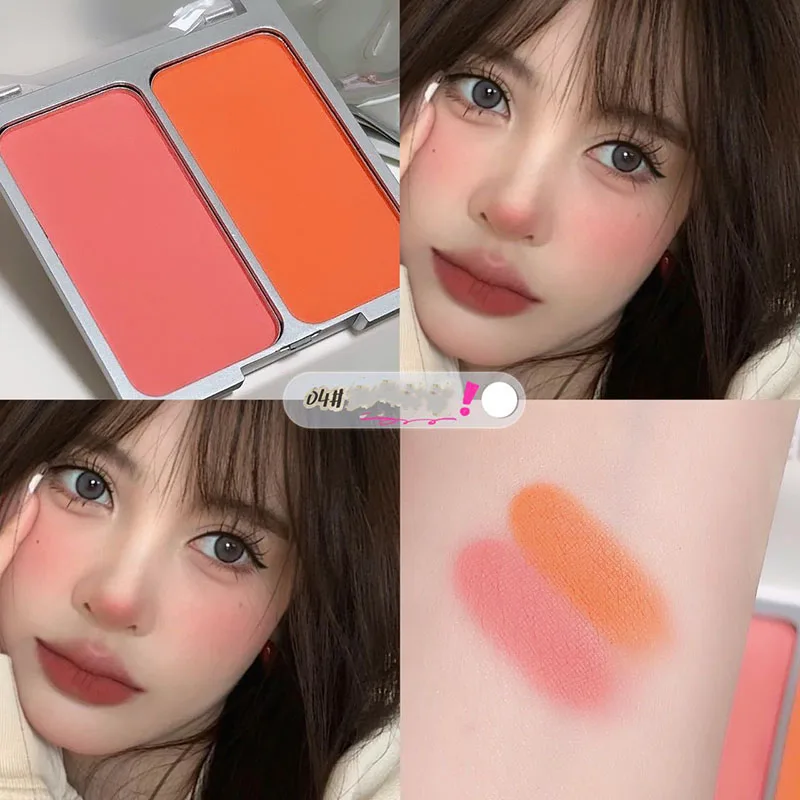 Two-tone Blush Powder Palette Natural Matte Brighten Skin Blusher Milk Peach Pink Purple Apricot Rubor Rouge Korean Dupes Makeup 3