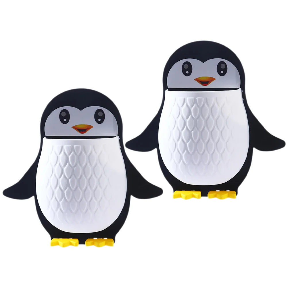 

2pcs Storage Organizers Penguin Shape Storage Cases Punch Free Wall Mounted Storage Holders