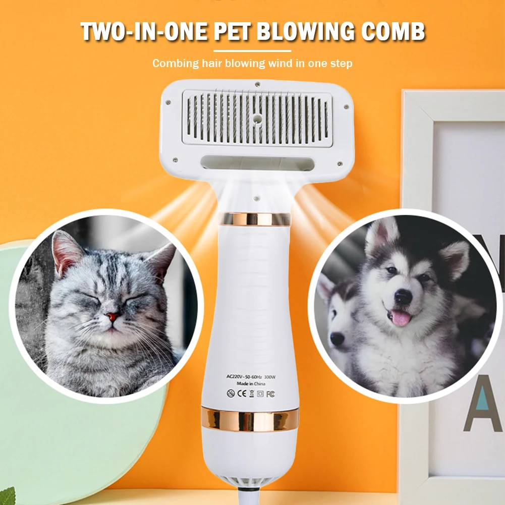 Pet Dog Hair Dryer 2-in-1 Cat Dog Dryer Grooming And Care Adjustable Temperature Low Noise Pet Blow Comb Cat Supplies
