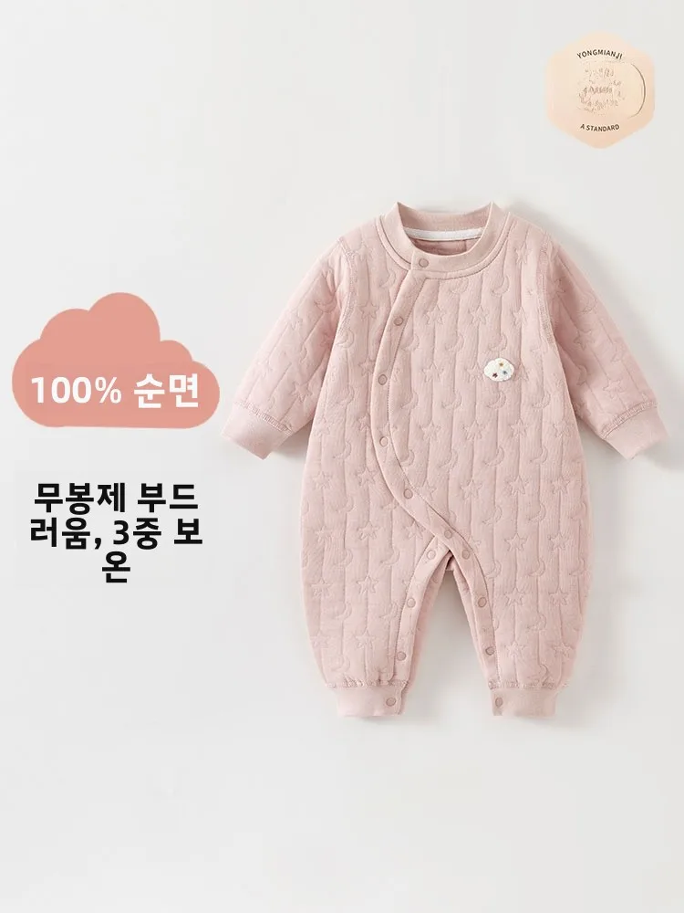 두꺼운 보온 롬퍼 수트 본리스 가을 겨울 봄 옷 베이비그로우 지퍼 클로저 의상 롬퍼
