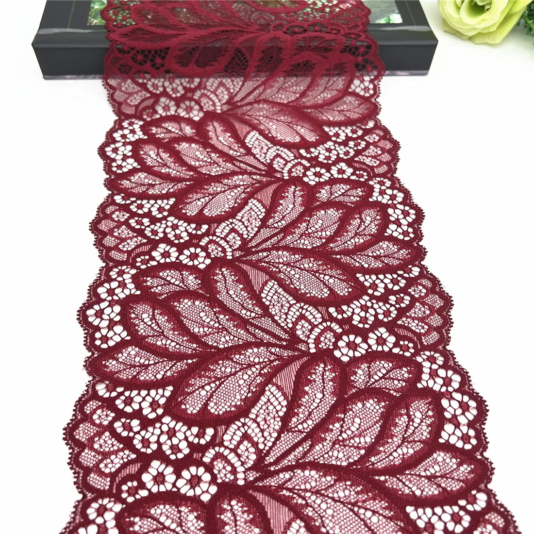 3y/lot Width 17.50cm Burgundy Stretch Elastic Lace Trim 1