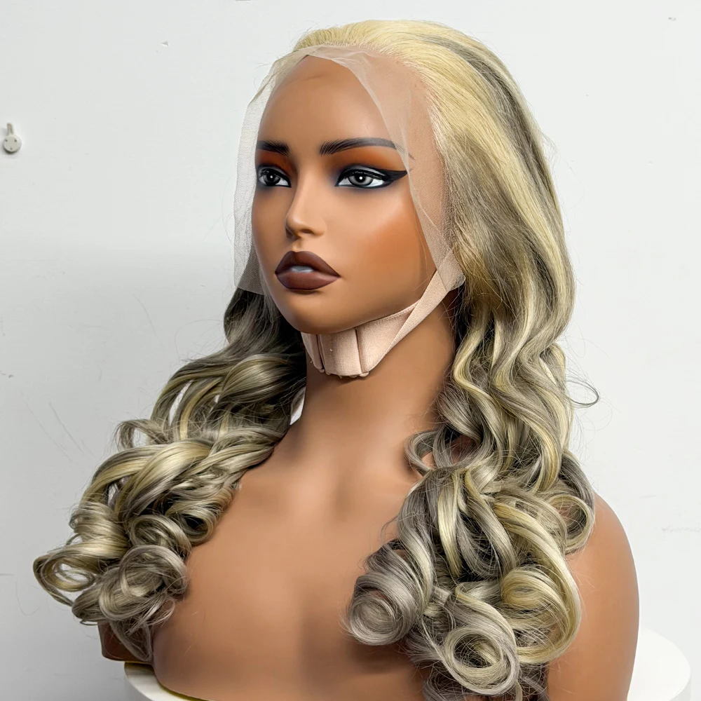 Highlight Ombre Straight Hair Wavy Curly Hair End 613/Grey 13x4 Lace Front Wigs 250% Density Big Wavy Human Hair Wig