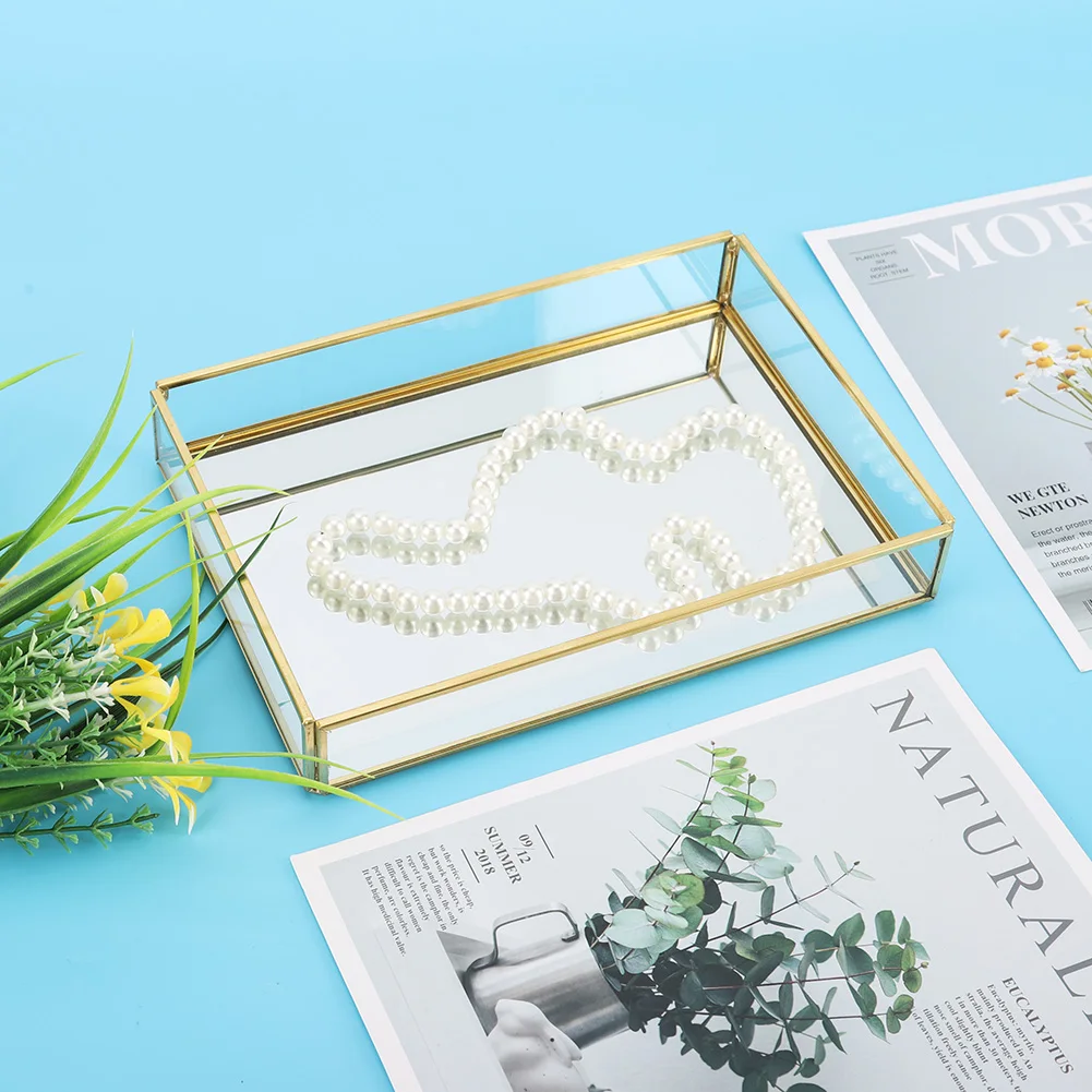 Jewelry Display Rack jewelry display rack jewelry storage rack Jewelry Storage Display Tray Brass Glass Vintage Golden For Cosmetics Makeup Storage Box Decorative Organizer Plate