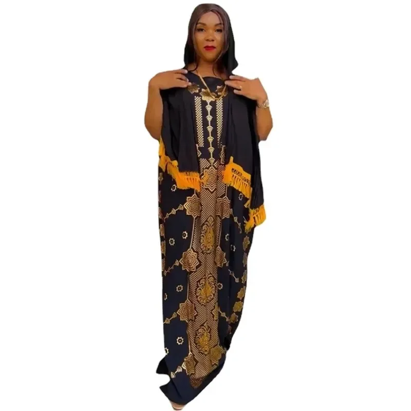 

African Long Dresses for Women 2024 New Eid Muslim Caftan Abaya Satin Print Robe Party Abayas Ramadan Kaftan Caftan Jalabiya