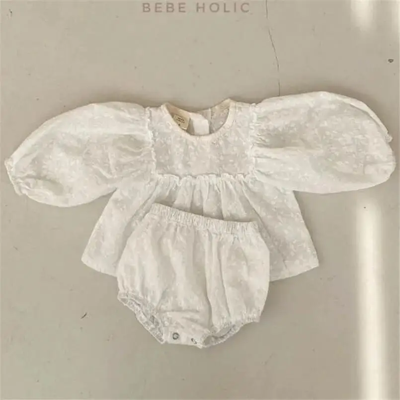 Baby Mädchen Spitze Stickerei Kleidung Sets Vintage Langarm Spitze Bluse + Bottom Shorts 2 stücke Outfits für Kleinkind Frühling anzüge – Detail 3