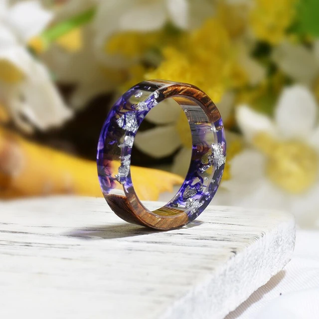 Blue Resin Rings for Women Men Wood Resin Landscape Ring Male Natural  Scenery Epoxy Resin Rings Female Finger Punk Jewelry