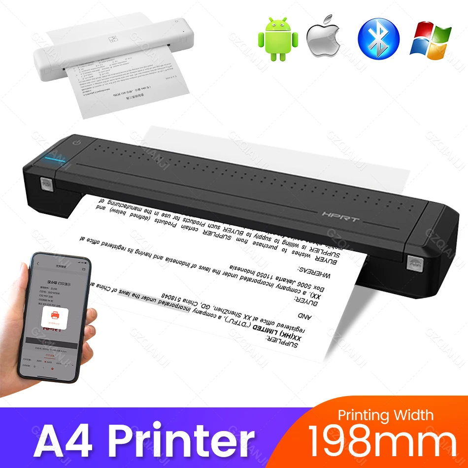 instant photo printer HPRT MT800 Black White Portable Mini A4 Paper Bluetooth Printer USB Connection Mobile Phone Computer for Office Meeting Using mini printer for iphone