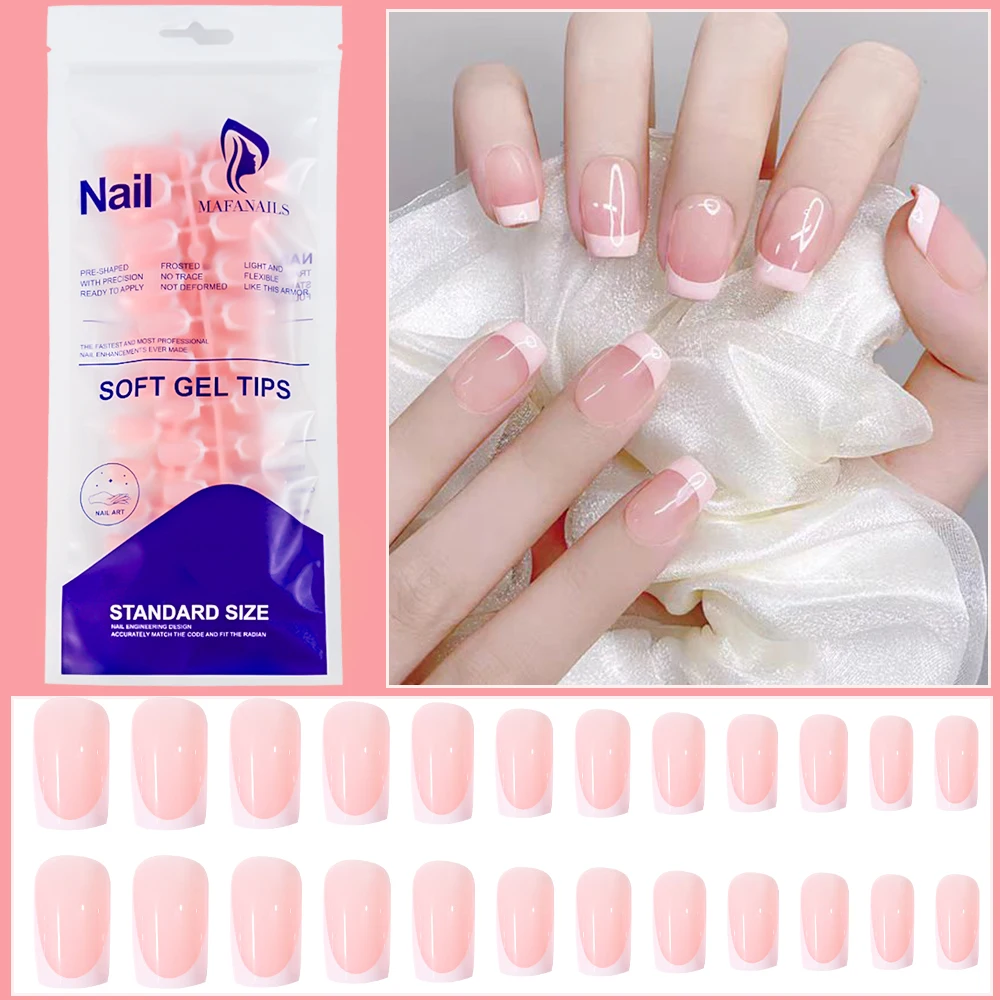 120pcs 손톱 팁에 창백한 핑크 프렌치 프레스 광택 짧은 사각형 프렌치 풀 커버 가짜 손톱 부드러운 무해한 달콤한 봄 거짓
