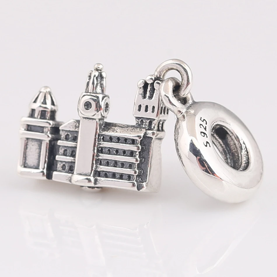 Authentic S925 Sterling Silver Vintage Charles Bridge Prague Castle Dangle Charm Fit Women Bracelet Bangle DIY Jewelry Girl Gift 3