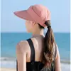 Women Summer Sun Hat Casual Foldable Wide Brim Detachable Empty Top Ponytail Cap Adjustable UV Protection Sun Hat 3