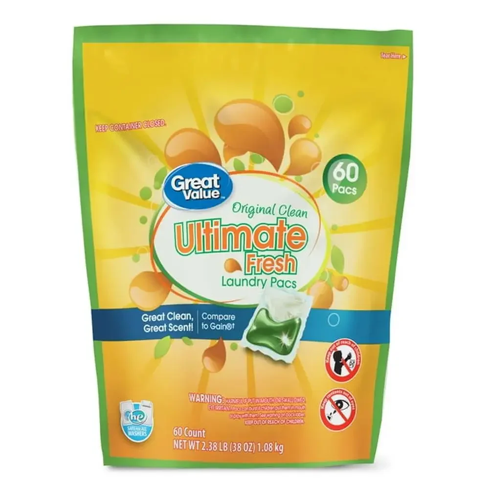 Ultimate Fresh Laundry Pods Original Clean 60 Pods Premium Clean with Convenient Single-Use Design For All Types of Washing