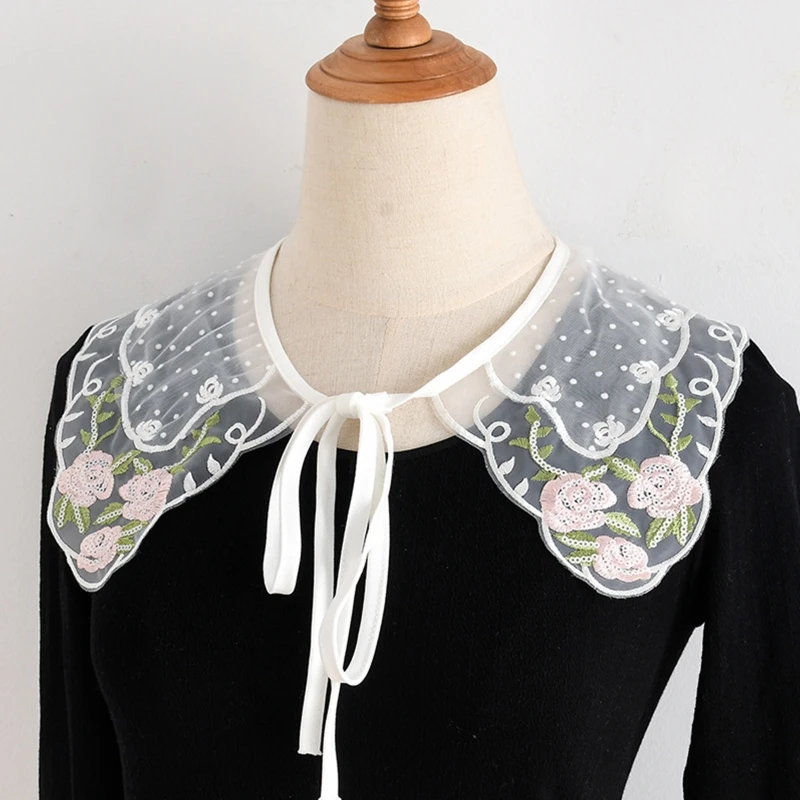 False Collar Detachable Embroidery Decorative Lace Up Neckline Dickey Collar drop shipping