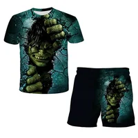 Marvel Hulk T Shirt + Shorts Sets Kid Boy Clothes Captain America Spiderman Suits Children Clothing Sets Boys T-shirts Girls