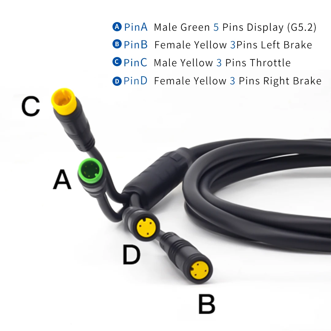 Bafang 미드 드라이브 모터용 Ebike 케이블 1T4, BBS01 BBS02 BBSHD, 디스플레이 브레이크 레버 및 스로틀 커넥터 포함, 8fun 모터에 적합