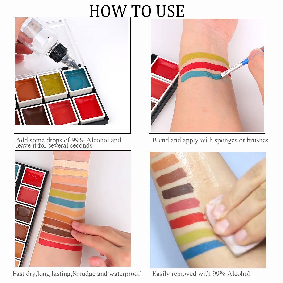 Bowiztki Alcohol Activated Face Paint SFX Makeup 12 Color for Special Effects Wound Bruise Waterproof Professional Artist 3