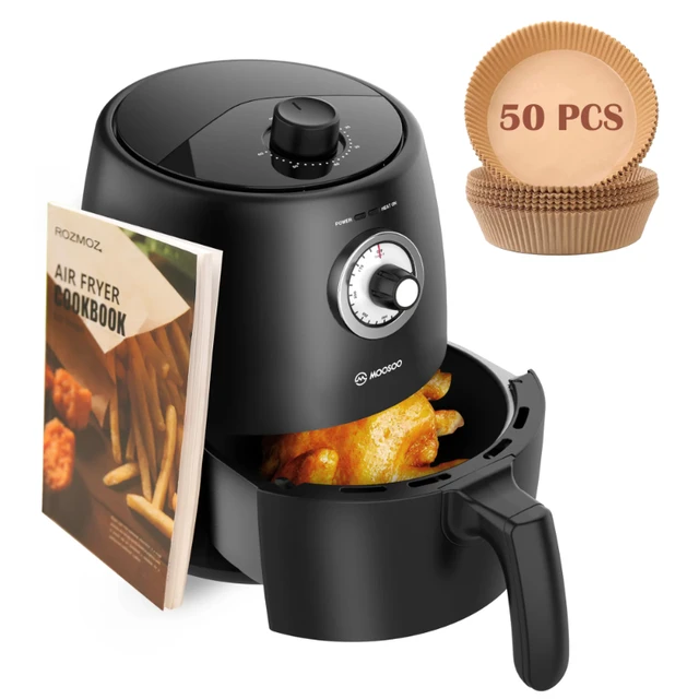 Moosoo Compact Air Fryer with 2qt Nonstick Basket, 60 Min Timer, Black