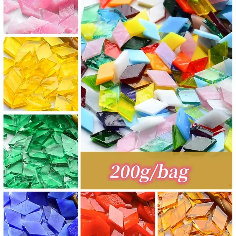 200g Diamond Shape Mosaic Mica Stained Glass Mosaic Tiles Mosaic Making Tiles for Puzzle Art DIY Craft Lamp Table Accessories