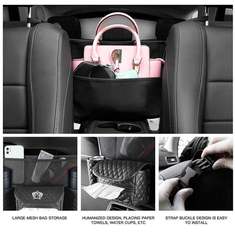 Klassische Plaid Leder Auto Handtasche Halter Diamant Krone Zwischen Sitze  Große Kapazität Auto Lagerung Auto Konsolen Papier Veranstalter - AliExpress