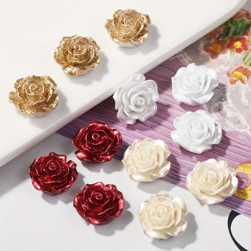 Resin Glitter Pearl Rose Camellia Flower Flatbacks Cabochons DIY Crafts For Cards Decorations Hair Jewelry 20pcs resin jewelry accessories,resin flower embellishments,resin embellishments