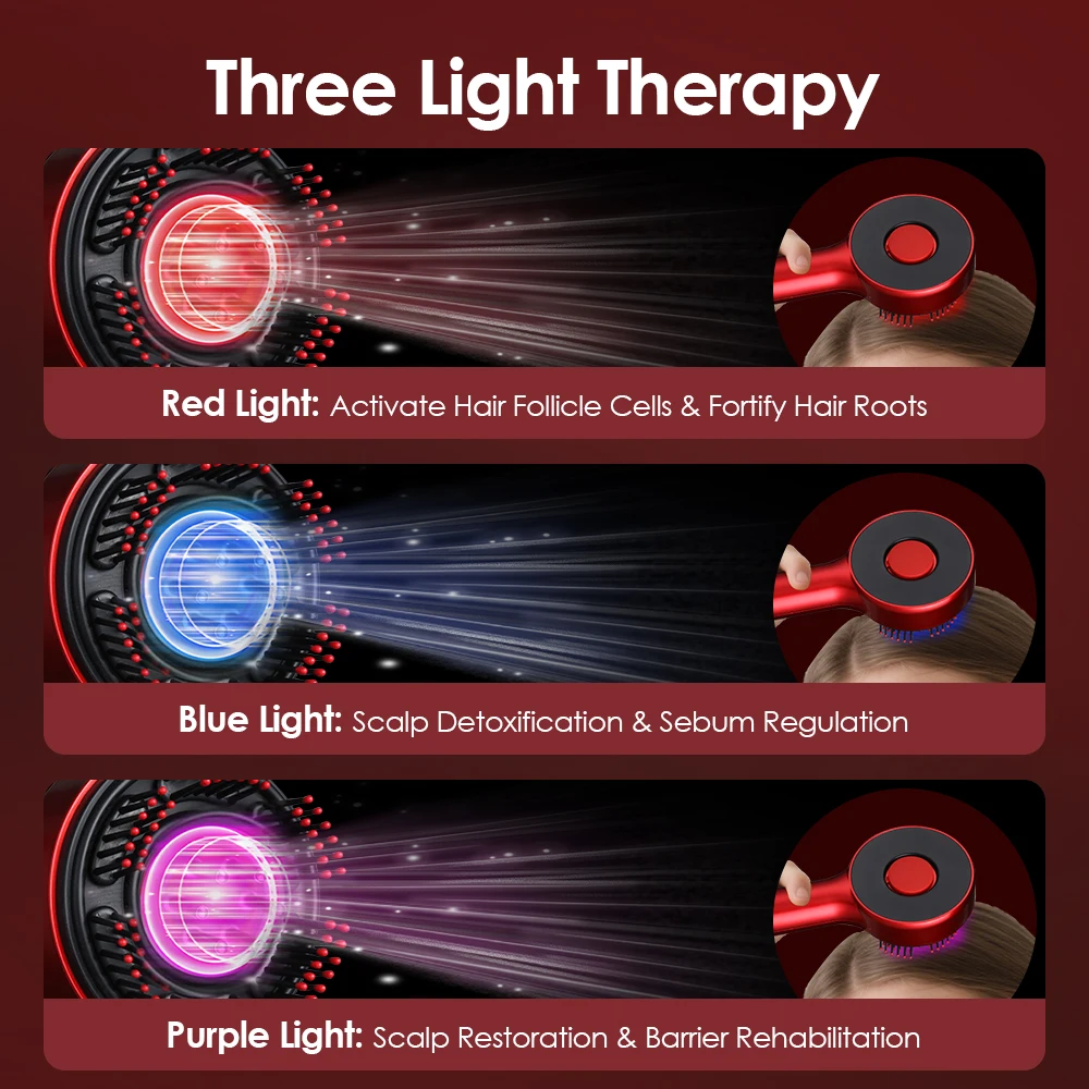 Electric Massage Comb with Red Blue Light Therapy for Hair Growth
