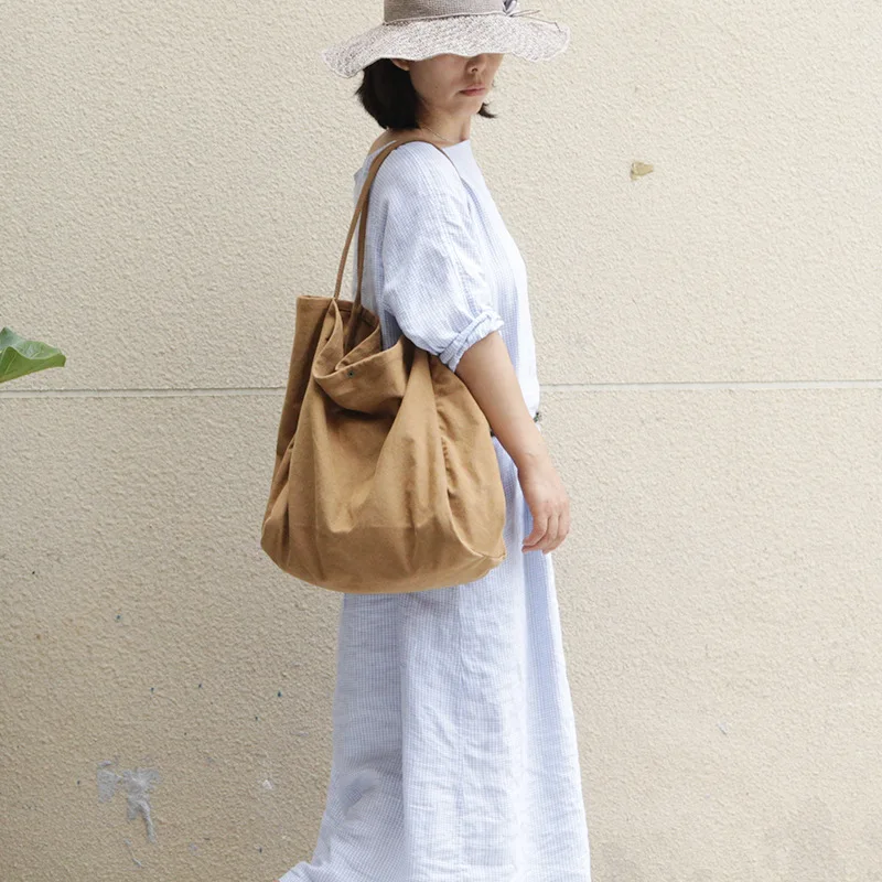 Linen Canvas Women's Bag Multi functional Commuter Bag Large Capacity Casual Handbag Solid Color Shoulder Bag