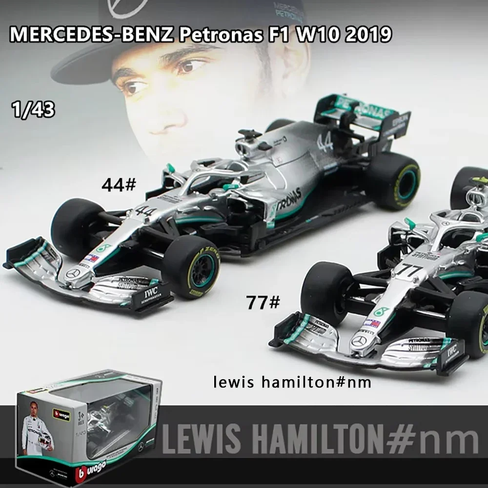 Bburago 1:43 Mercedes Benz 2019 W10 F1 Formula Static Die Casting Alloy Model Racing Car # 44 # 77 Collection Gift Toy 2